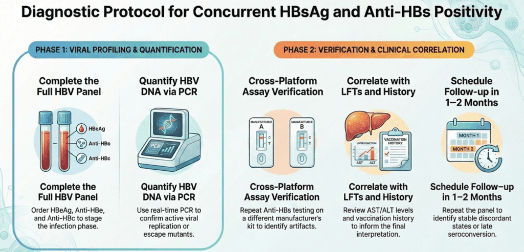 Step-by-step diagnostic approach for simultaneous HBsAg and Anti-HBs positive results in hepatitis B serology