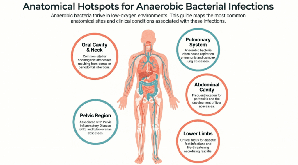 Anatomical hotspots for anaerobic bacterial infections