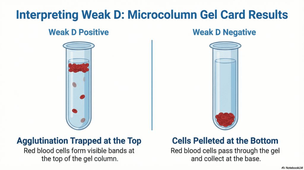 medical infographic showing a cross-section of a microcolumn gel card test tube