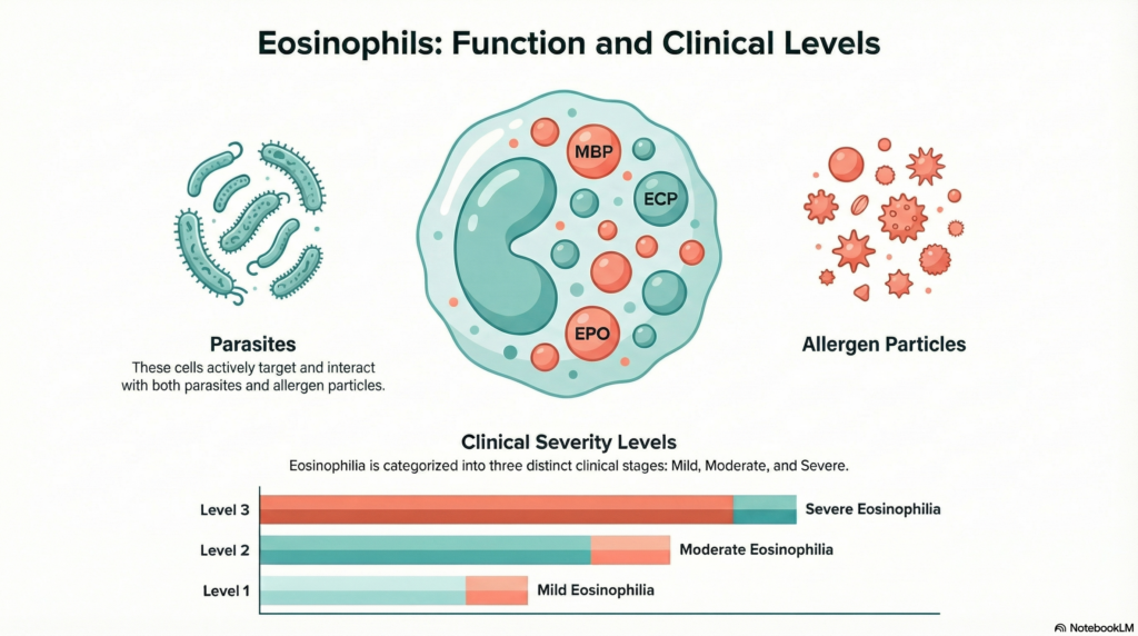 simple bar chart showing mild, moderate and severe eosinophilia levels