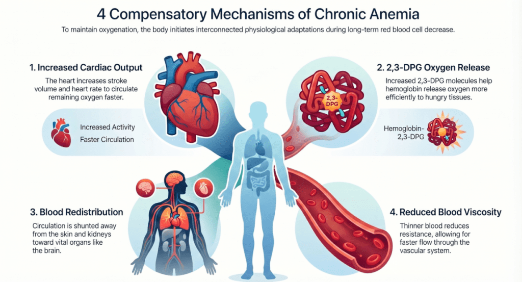 4 compensatory mechanisms of chronic anemia
